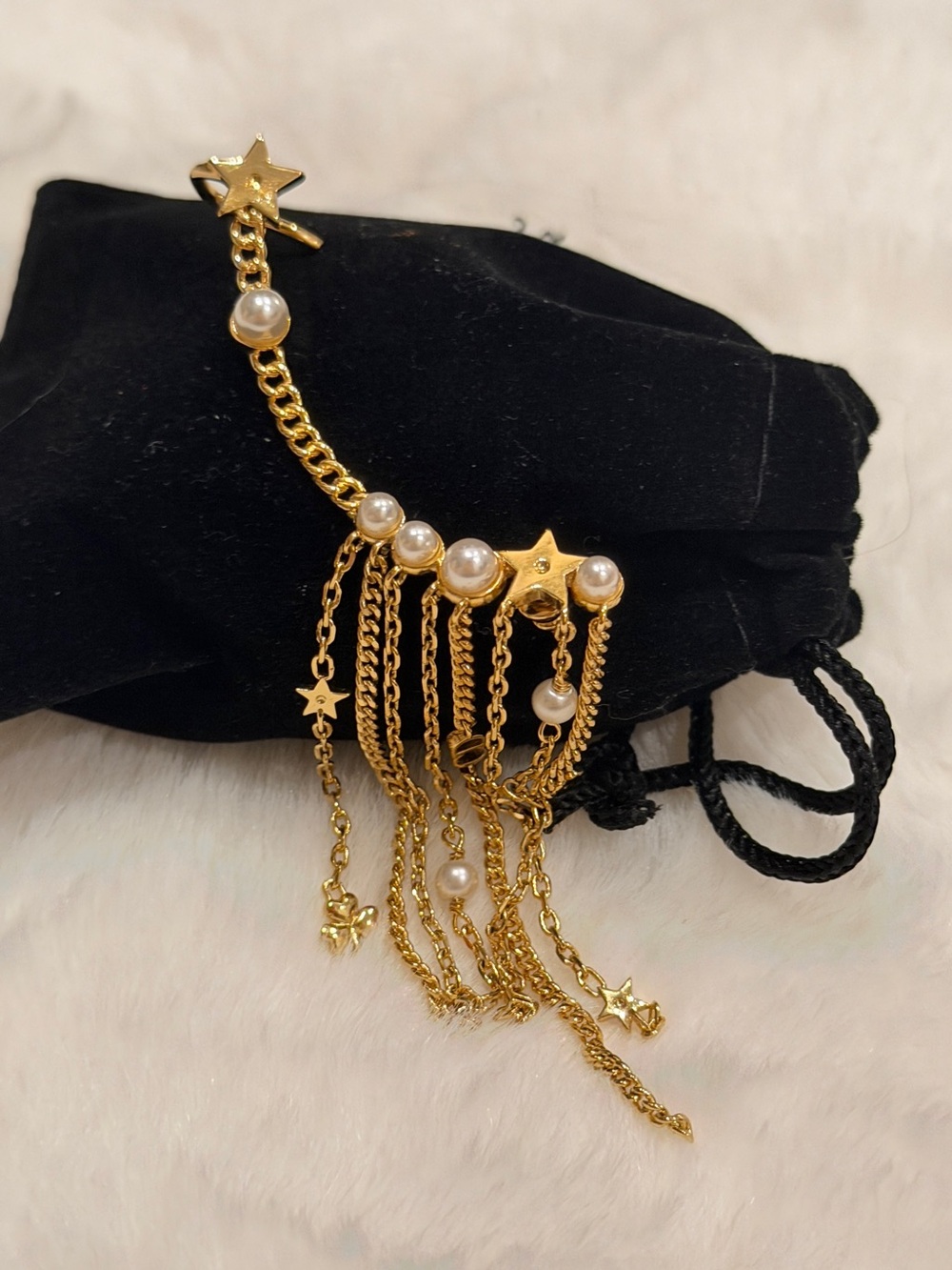 Dior Gold Star & Pearl Fringe Chain Earing - Picture 3 of 5